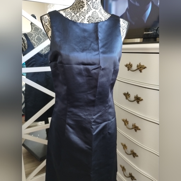 Navy,Satin,Lined Dress - Picture 6 of 11